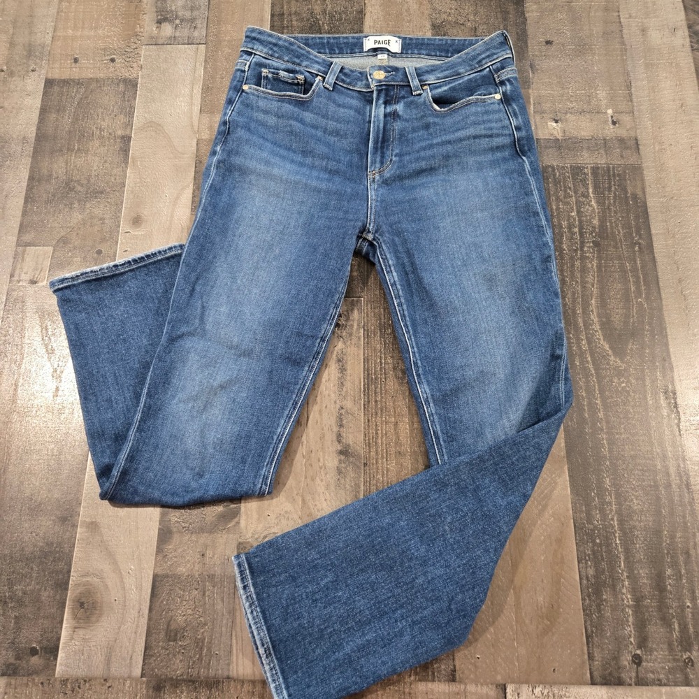 PAIGE Cindy High Rise Slim Straight Leg Whisker Wash Jeans Medium Wash Size 29
